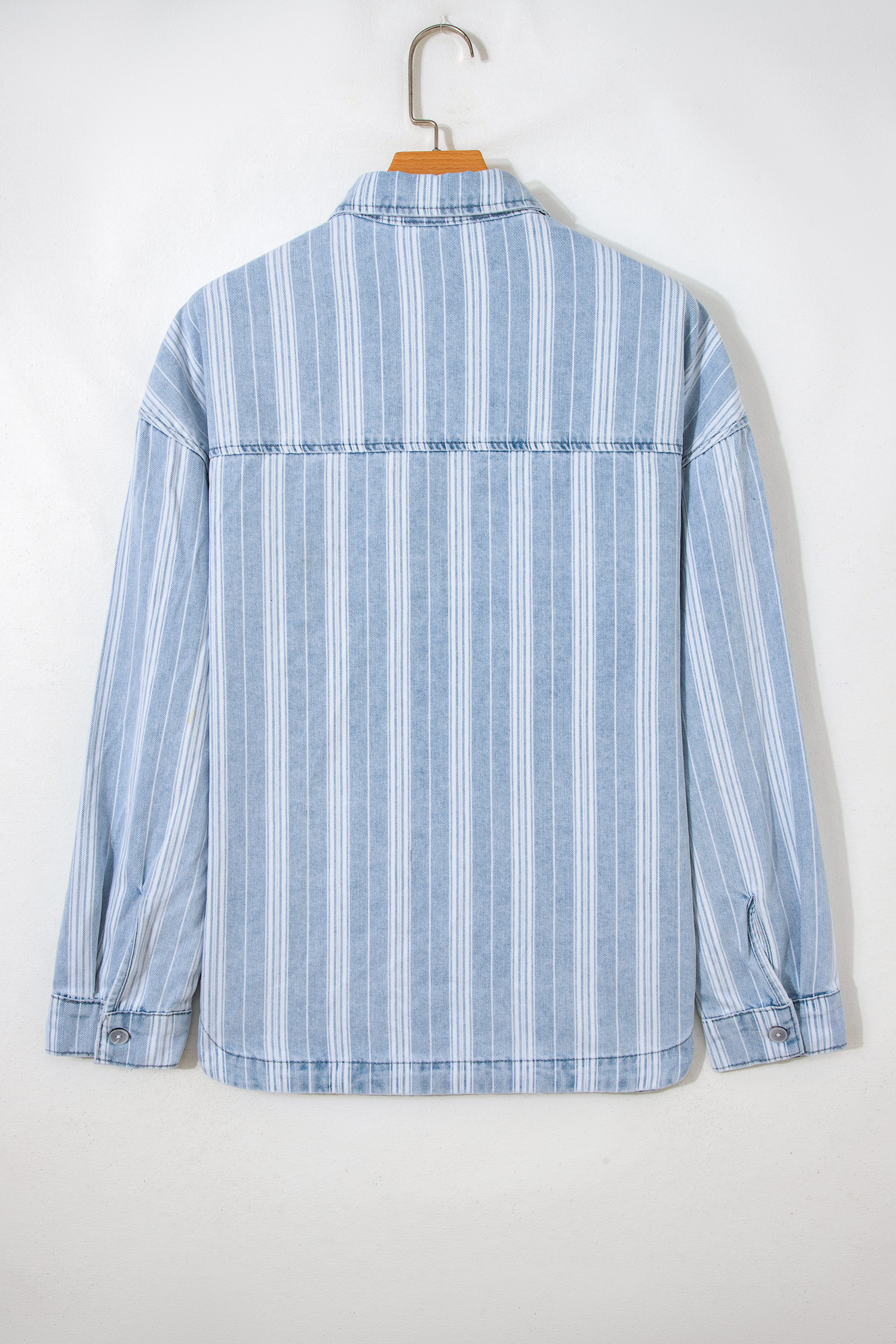 Sky Blue Stripe Boyfriend Chest Pocket Classic Denim Shacket - loveforevers