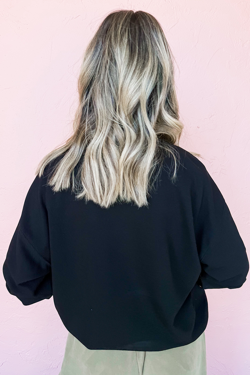 Black Chenille XOXO Patched Drop Shoulder Valentines Pullover Sweatshirt - loveforevers