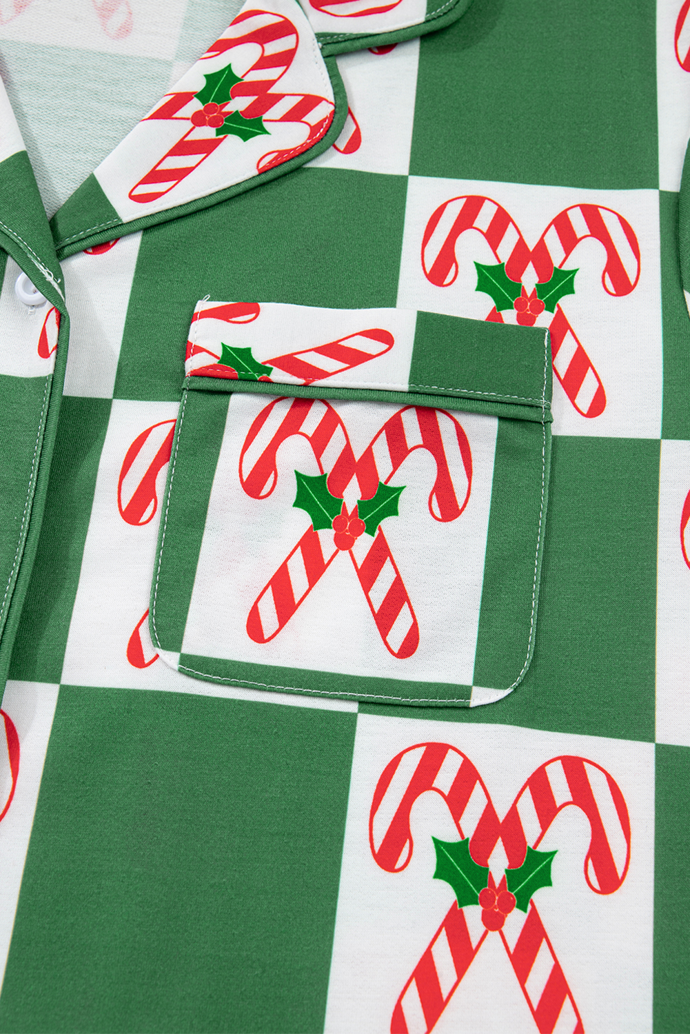 Green Holly Jolly Checkered Pattern 2pcs Long Pajama Set - loveforevers