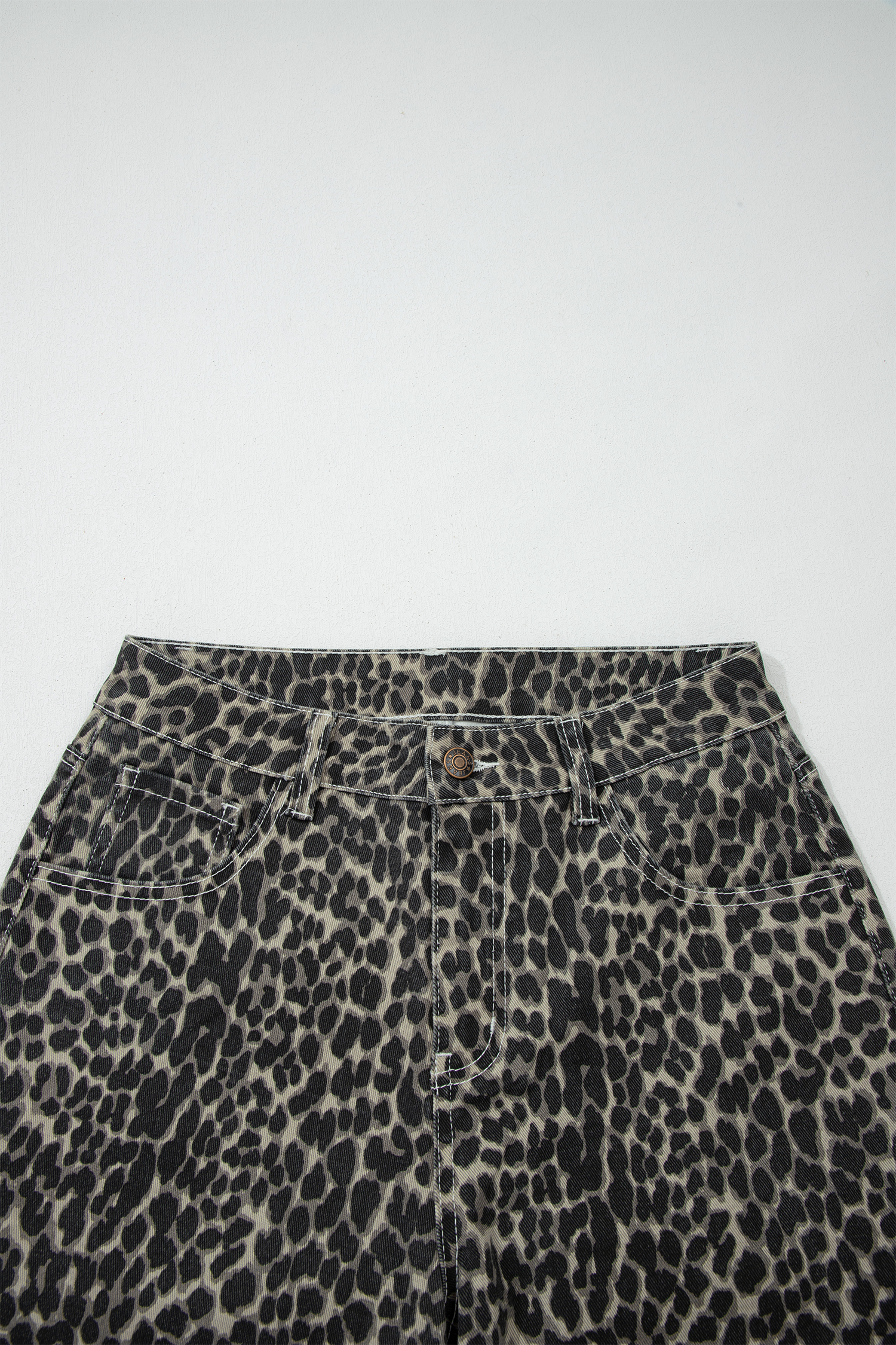 Black Leopard Print High Waist Barrel Jeans - loveforevers