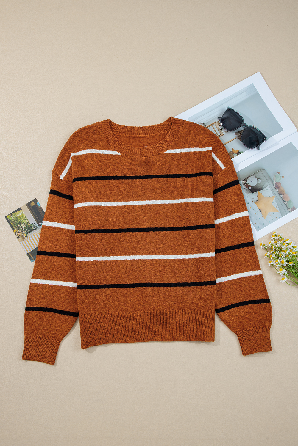 Multicolour Striped Buttoned Front V Neck Drop Shoulder Cardigan Sweater - loveforevers