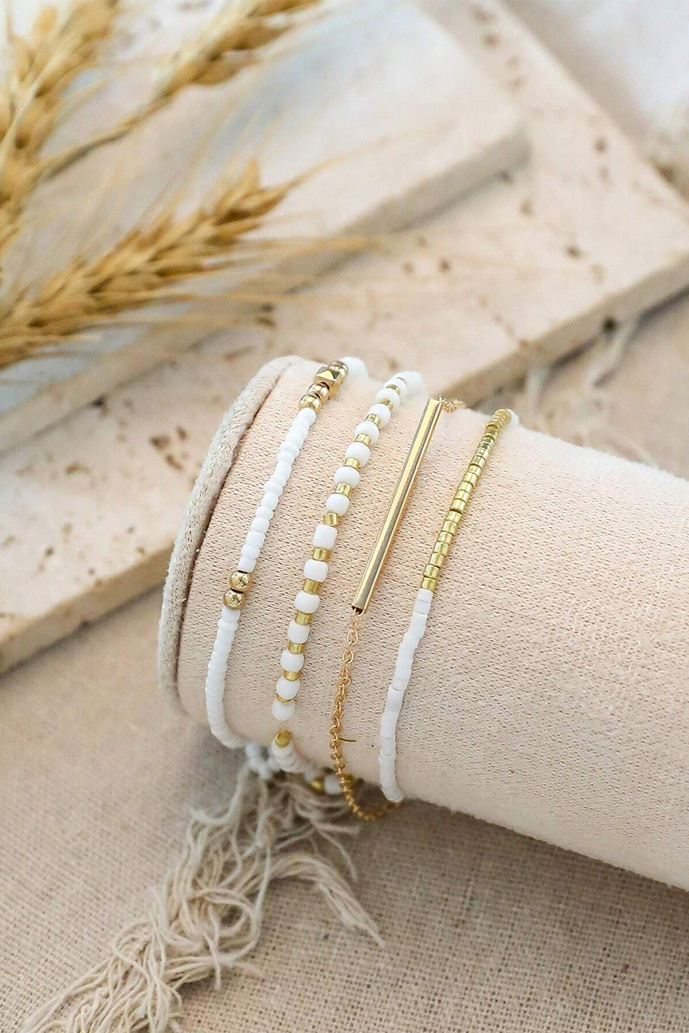 Gold Tiny Beaded Multi Layer Bracelet Set - loveforevers