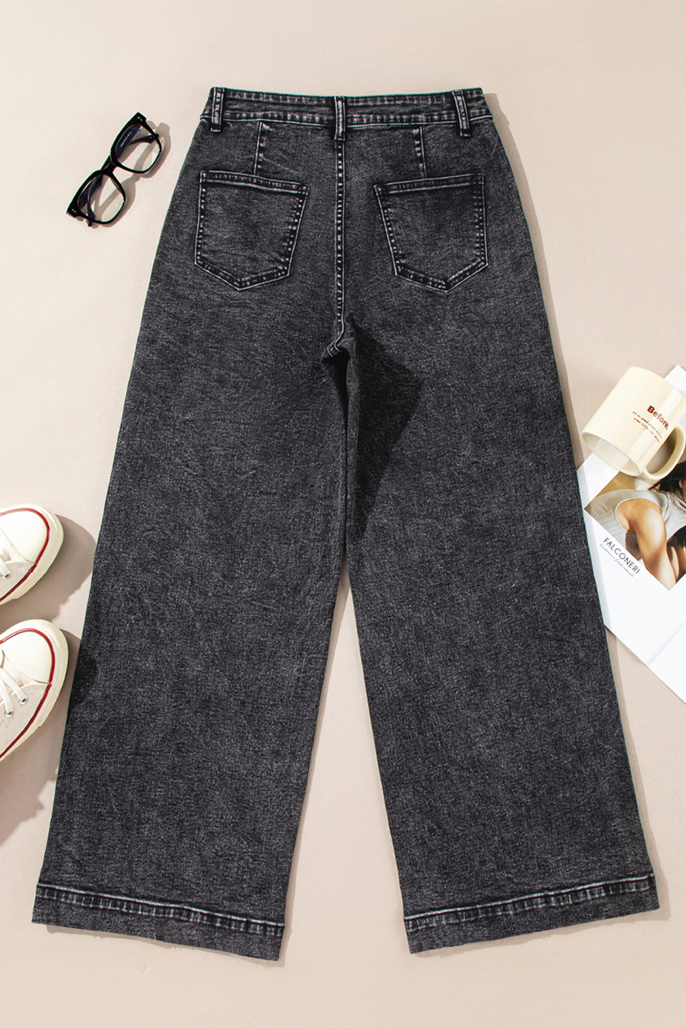 Light Blue Chic Patch Pocket Straight Leg Loose Jeans - loveforevers