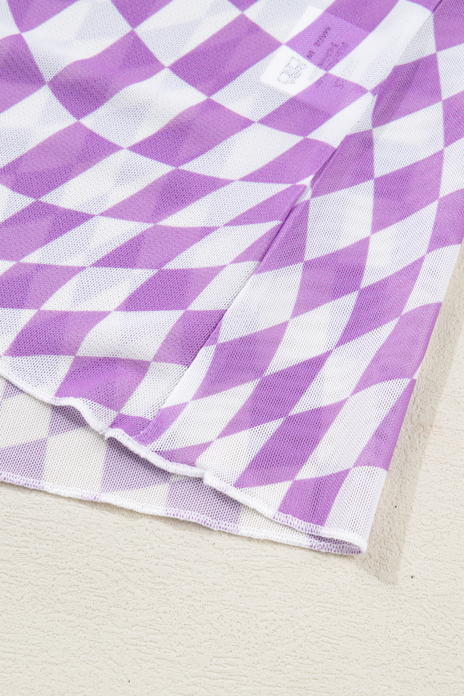 Purple Checkered Print Mock Neck Mesh T Shirt - loveforevers
