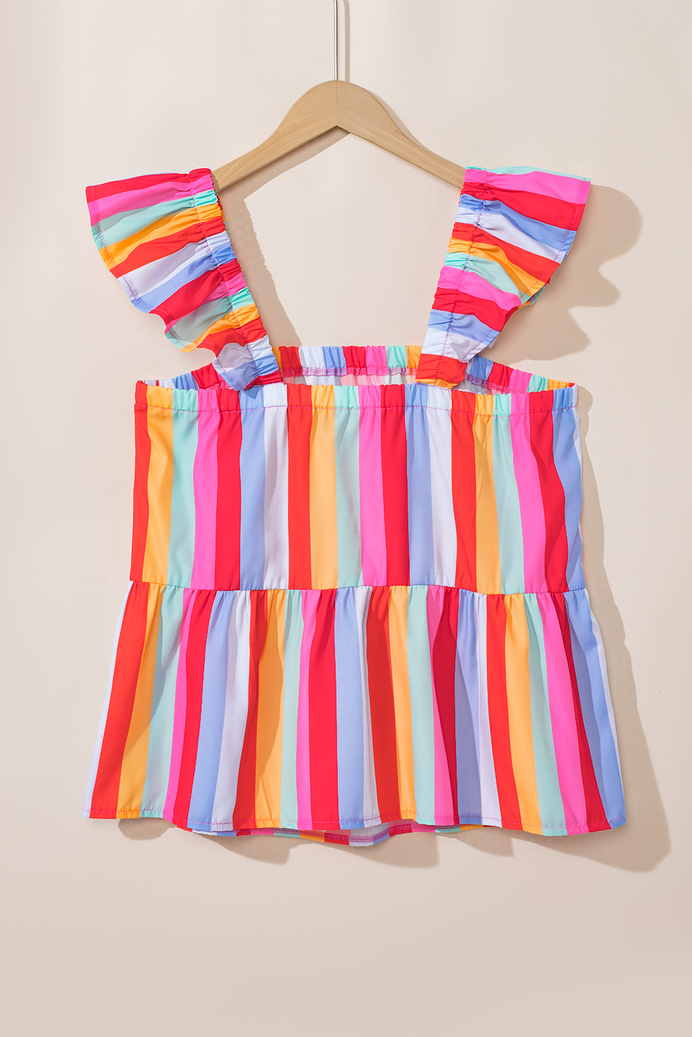 Red Stripe Ruffled Straps Babydoll Tank Top - loveforevers