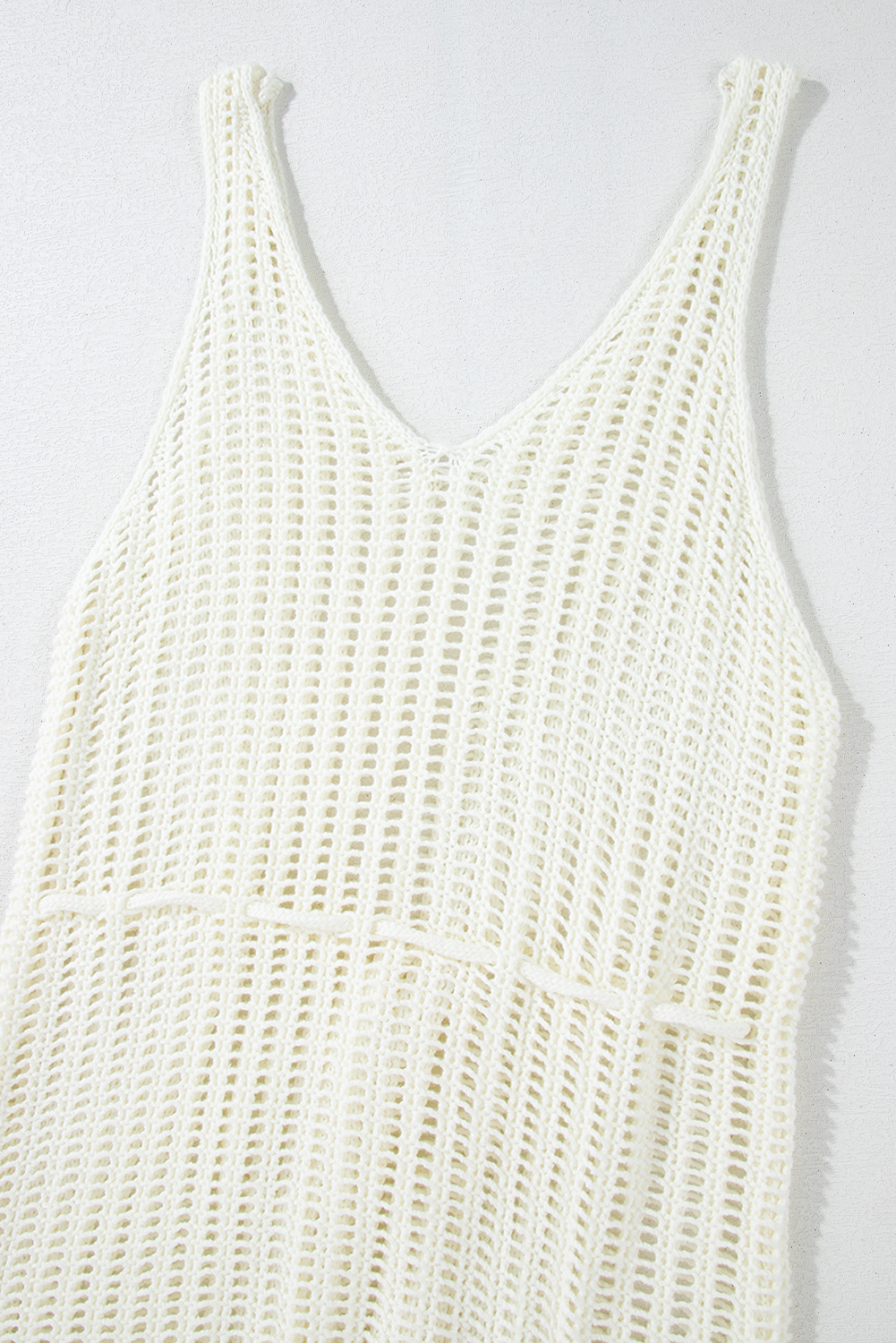 White Crochet Fishnet Fringed Edge V Neck Beach Cover Up - loveforevers