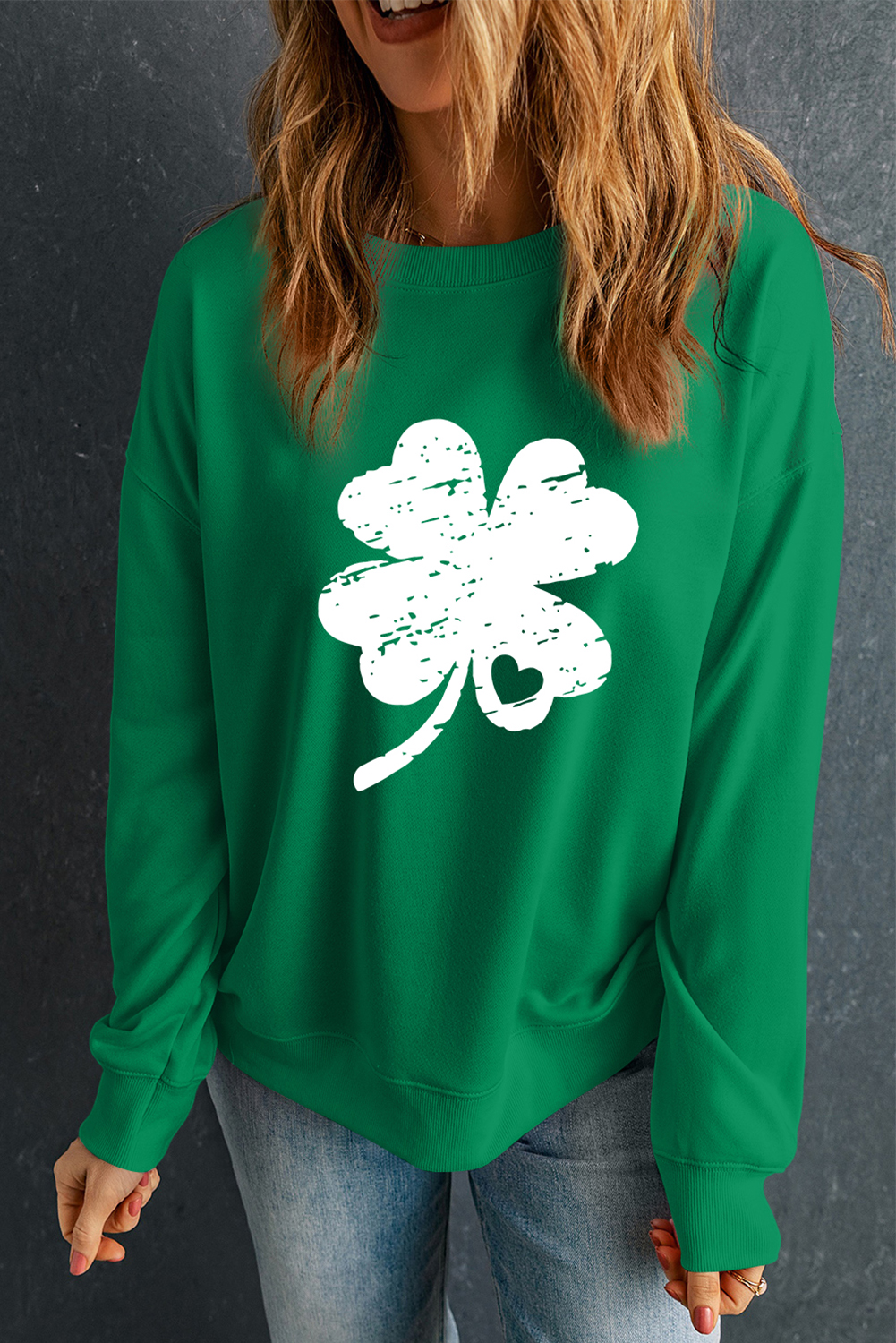 Dark Green St. Patricks Lucky Clover Graphic Sweatshirt - loveforevers