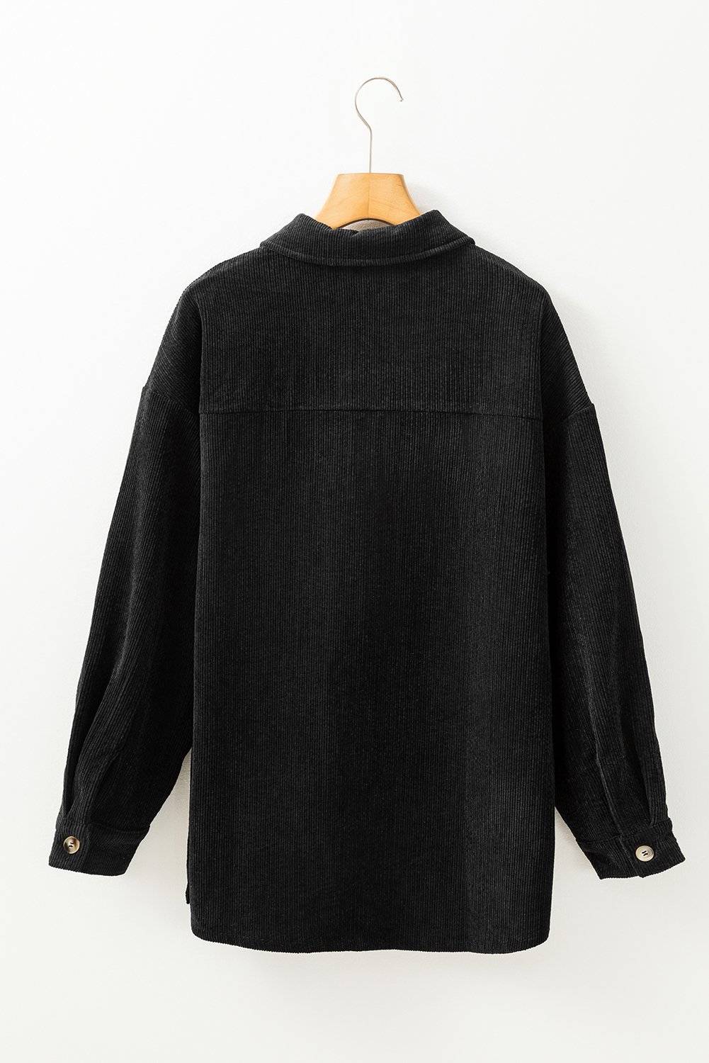 Black Sequin Father Christmas Graphic Button Down Ribbed Shacket - loveforevers
