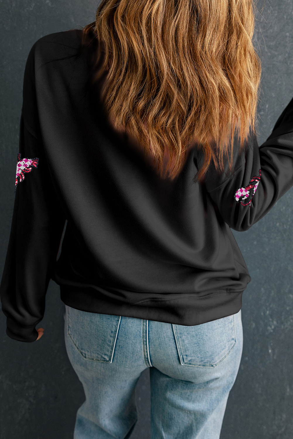 Black Sequin Crawfish Patched Crew Neck Tee - loveforevers