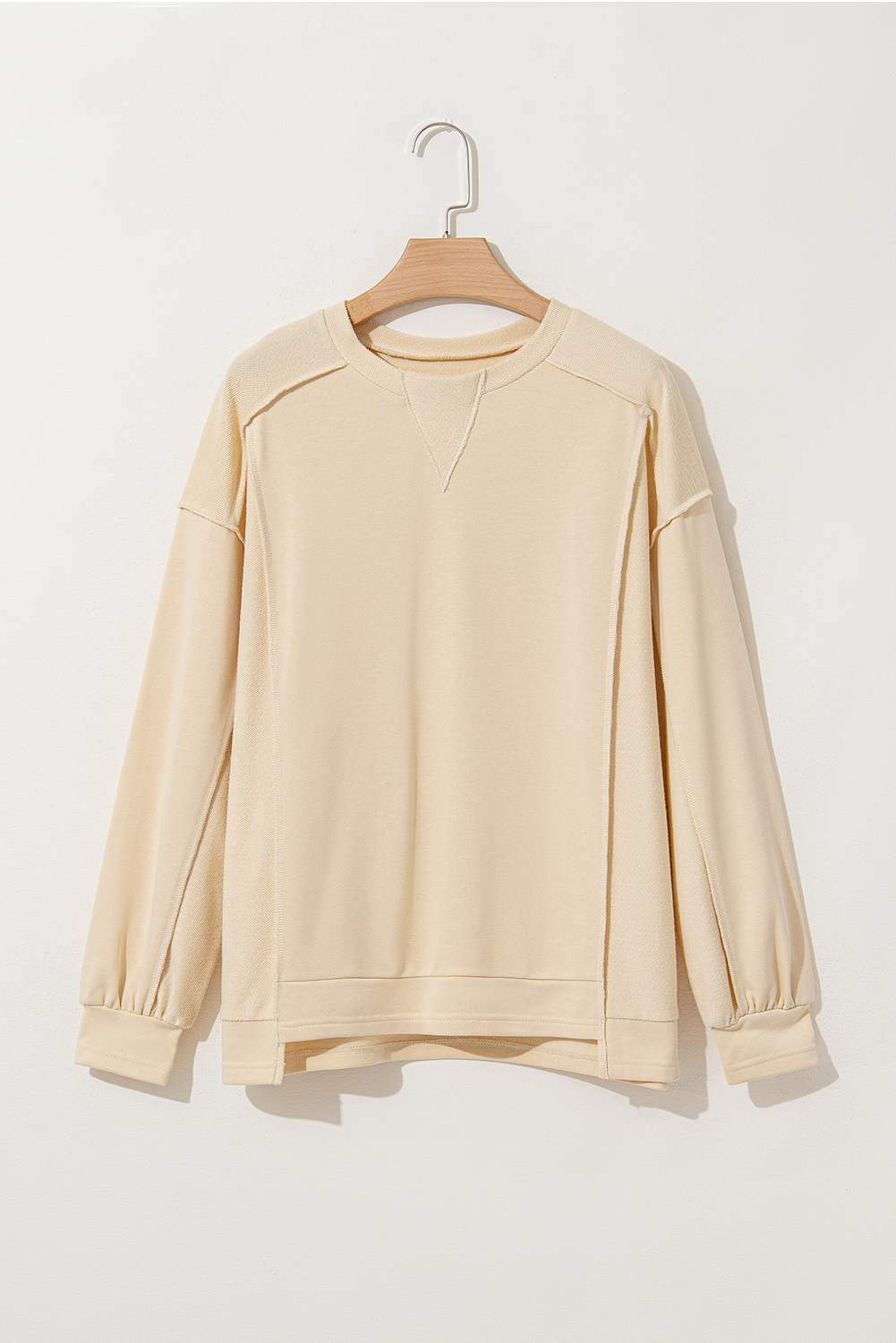 Beige Splicing Round Neck Pullover Sweatshirt - loveforevers