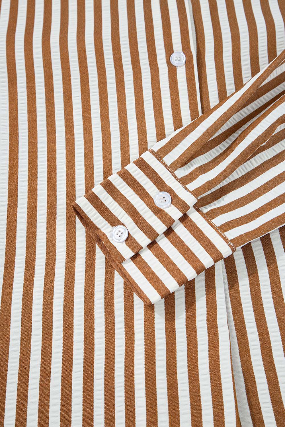 Brown Stripe Ruffled Hem Collared Long Sleeve Shirt Mini Dress - loveforevers