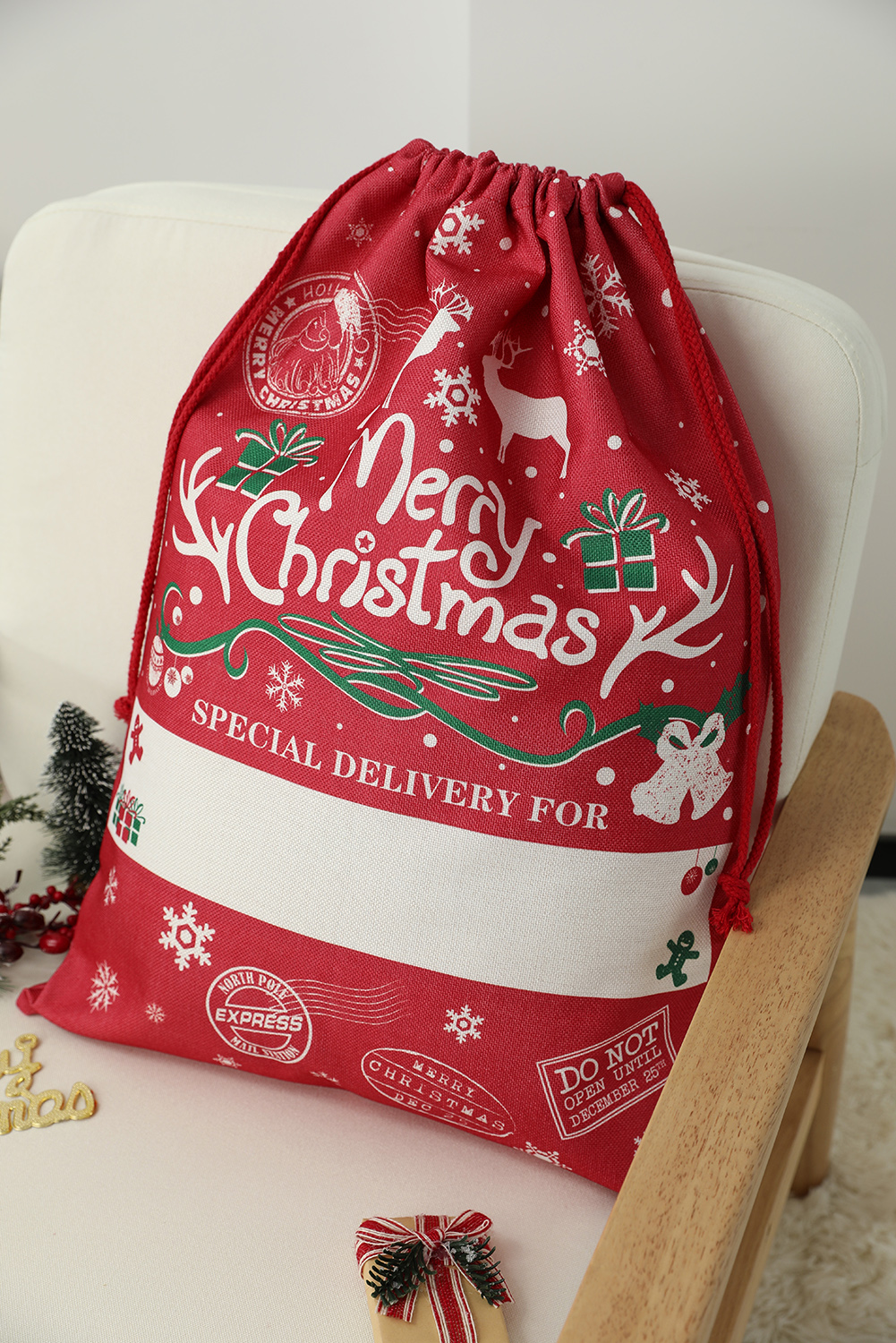 Fiery Red Christmas Drawstring Large Gift Bag 50*66cm - loveforevers