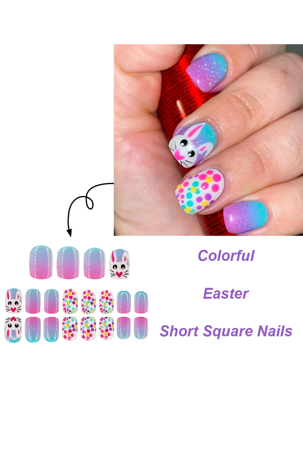 Bonbon Polka Dot Bunny Easter Fashion Square Nail Stickers - loveforevers