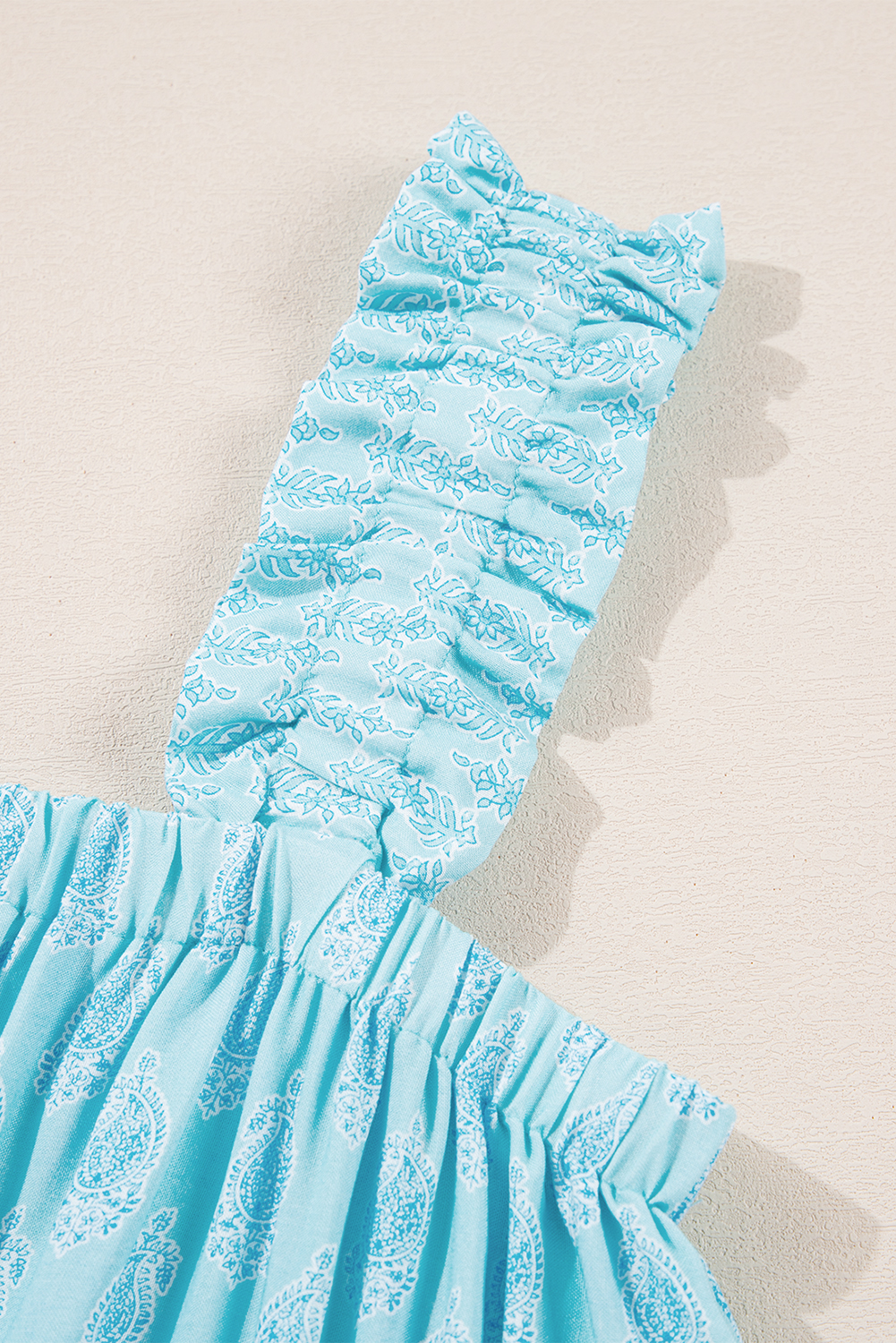 Sky Blue Tribal Pattern Print Ruffled Wide Straps Loose Tank Top - loveforevers