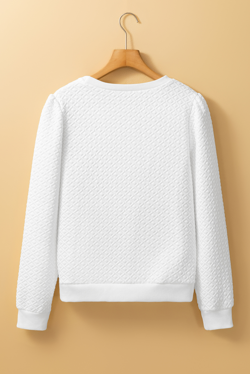 White Textured Puff Long Sleeve Round Neck Top - loveforevers