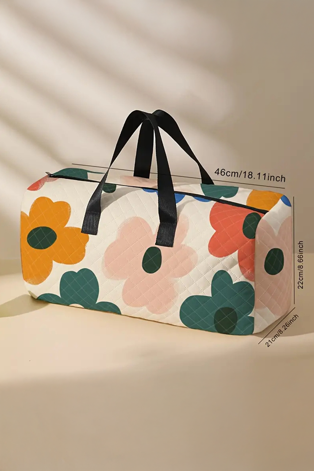 White Flower Print Quilted Large Duffel Bag - loveforevers