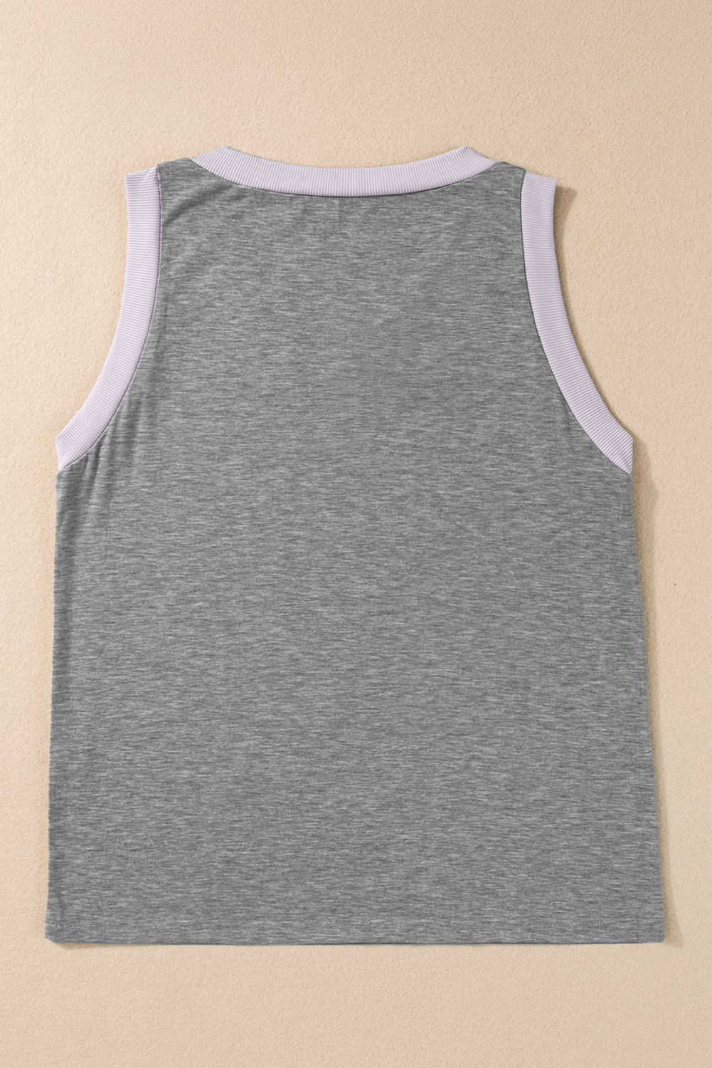 Gray Sequined Baseball Bat Graphic Ribbed Trim Casual Tank Top - loveforevers