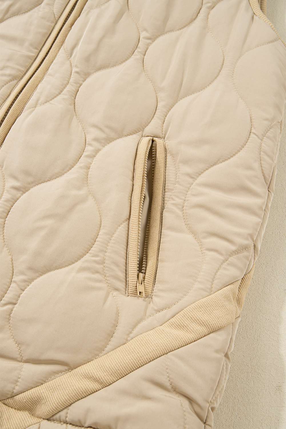 Pale Khaki Quilted Padded Casual Winter Jacket Vest with Fleece Lining - loveforevers