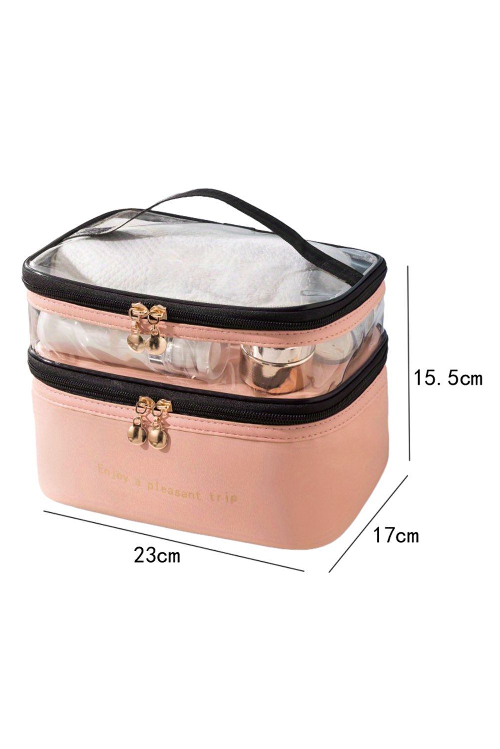 Pink Waterproof PVC Double-layer Cosmetic Bag - loveforevers