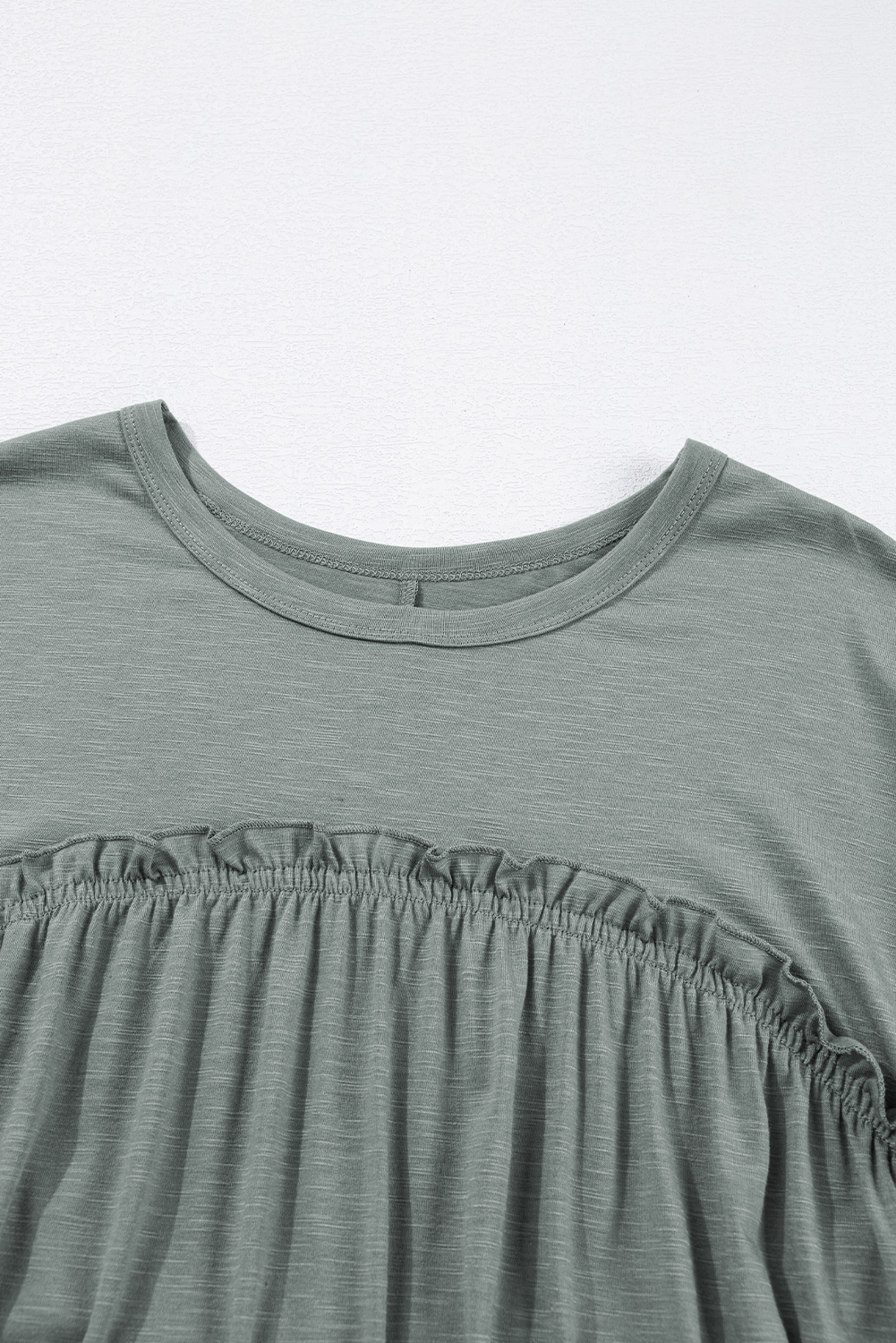 Mist Green Frilled Gathered Seam Round Neck T Shirt Dress - loveforevers