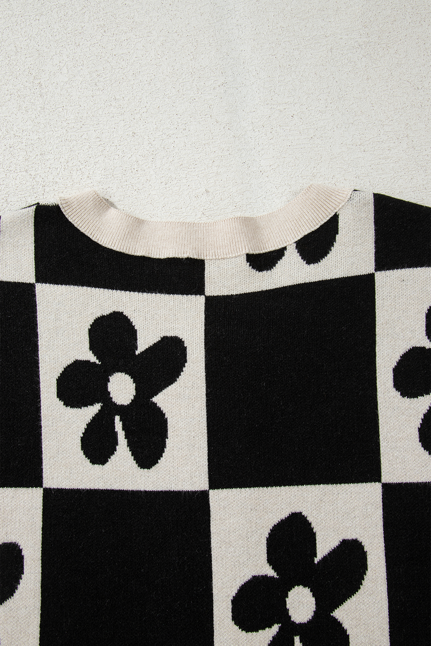 Black Flower Plaid Henley Baggy Sweater - loveforevers