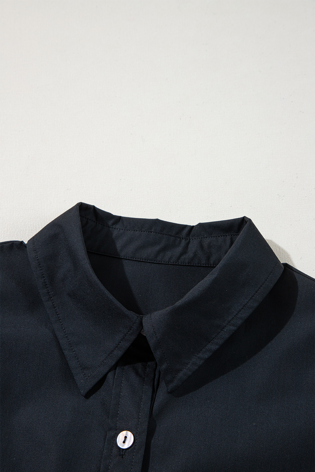 Black Button Up Tie Waist Puff Sleeve Mini Dress - loveforevers