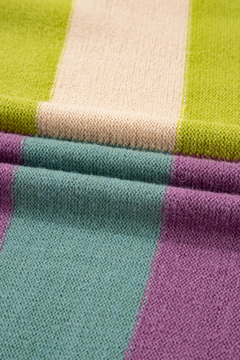 Green Stripe Drop Shoulder Ribbed Edge Casual Sweater - loveforevers