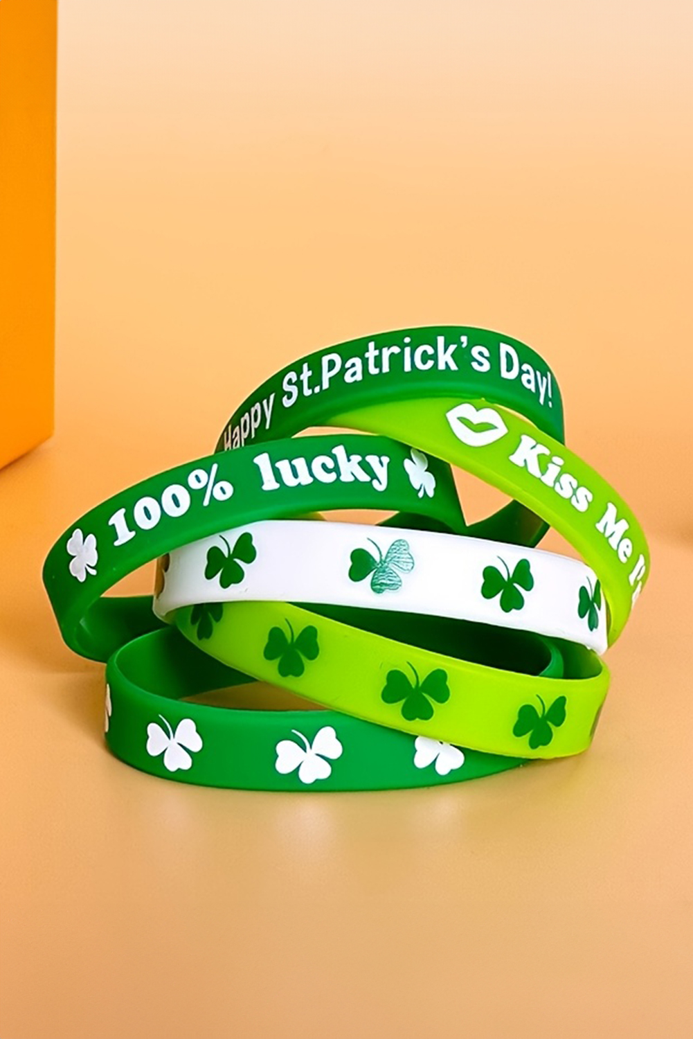 Green St Patricks Shamrock Print Silicone Bracelet - loveforevers