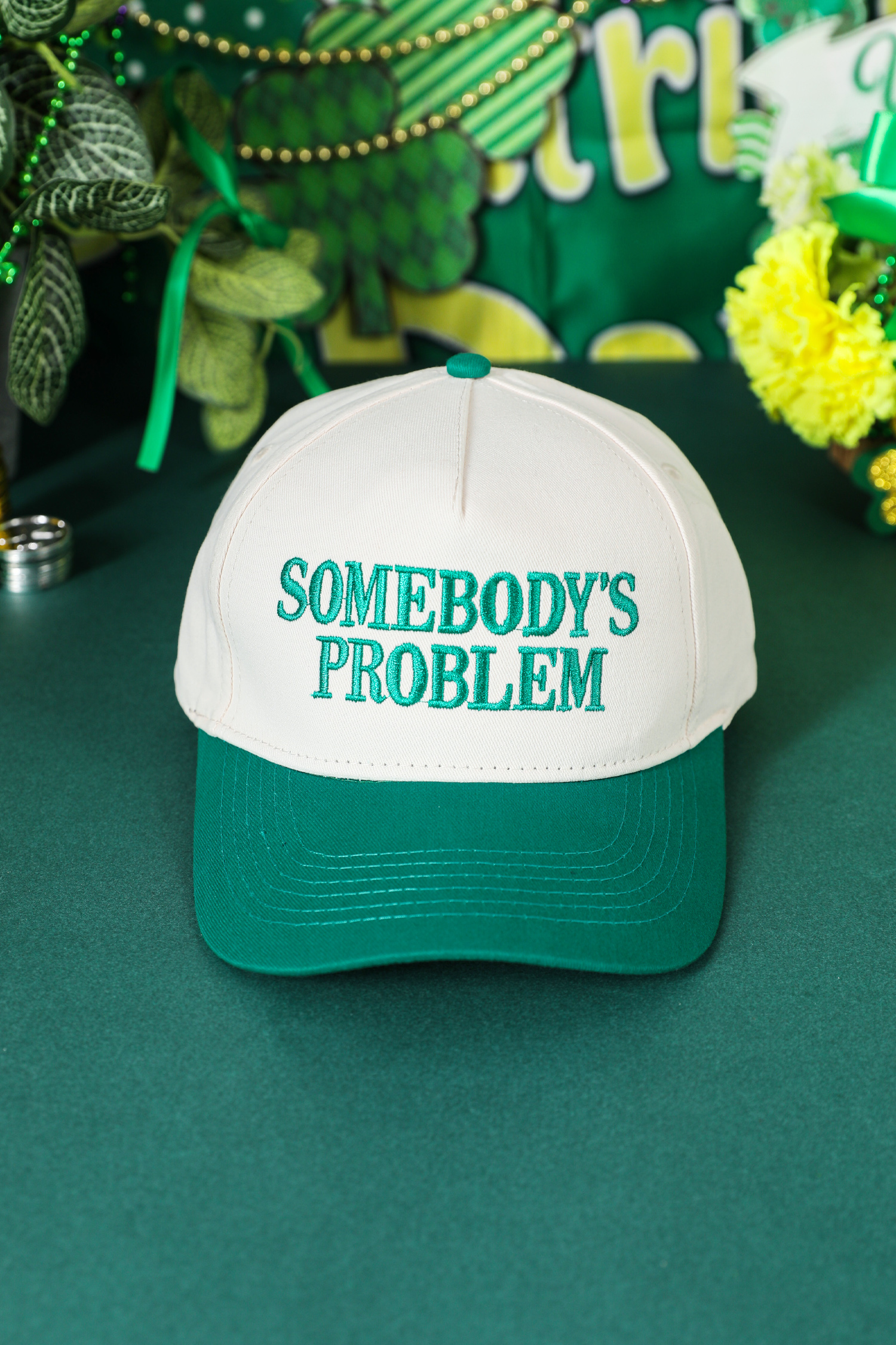 Dark Green SOMEBODYS PROBLEM Embroidered Two-tone Baseball Cap - loveforevers