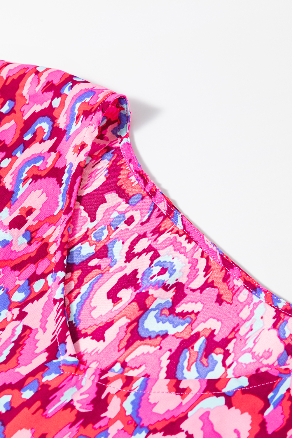 Pink Abstract Print V Neck Half Sleeve Loose Fit Tunic Blouse - loveforevers