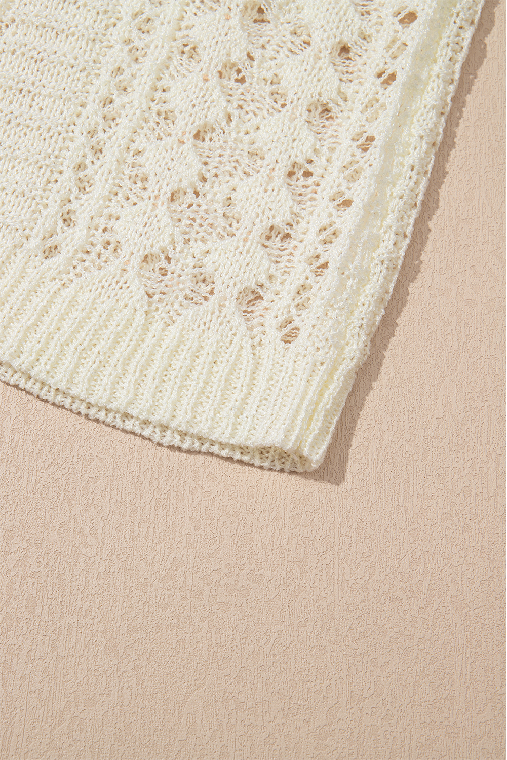 White Hollow Out Knit Bracelet Sleeve Drop Shoulder Sweater - loveforevers