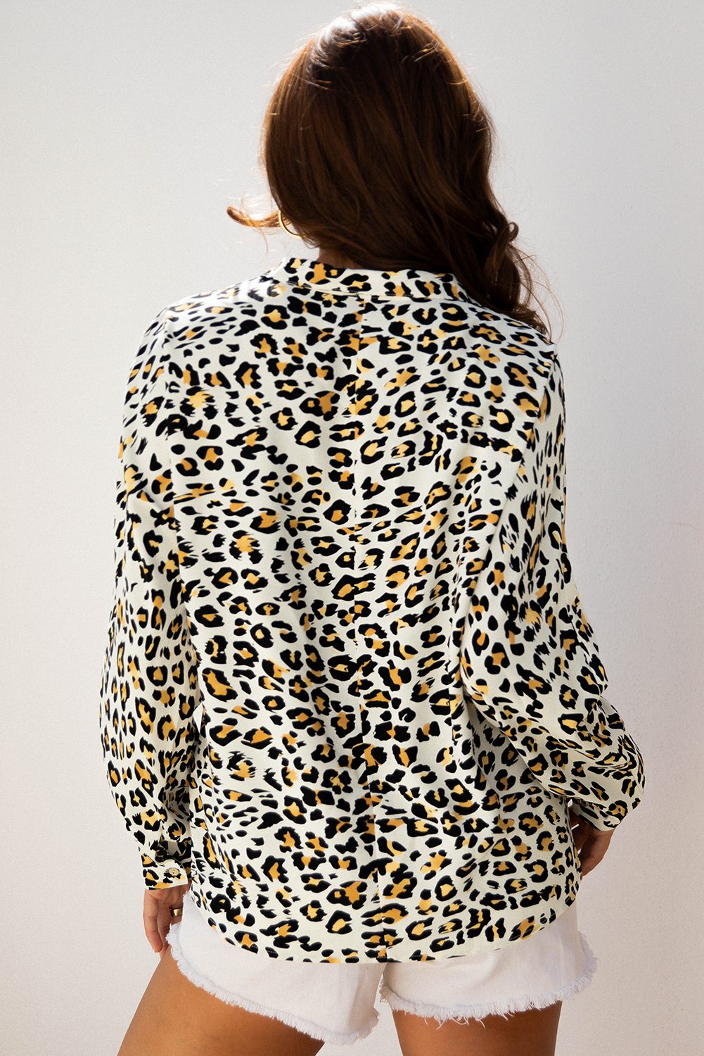 Khaki Leopard Print Contrast Striped V Neck Blouse - loveforevers