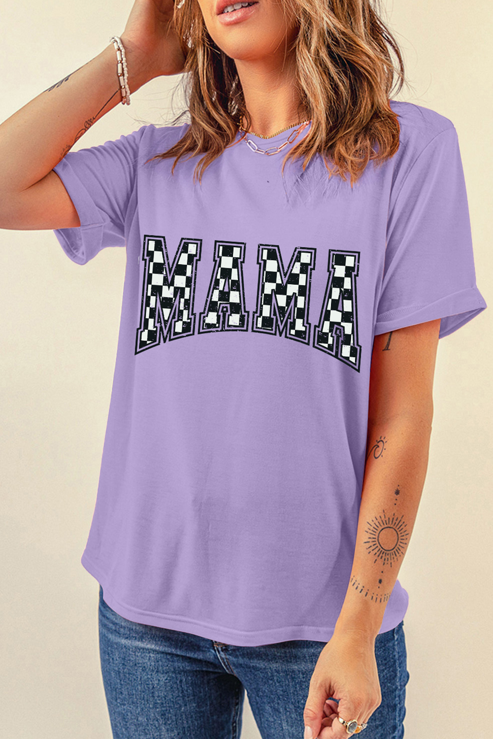 Wisteria Checkerboard MAMA Graphic Crewneck Tee - loveforevers
