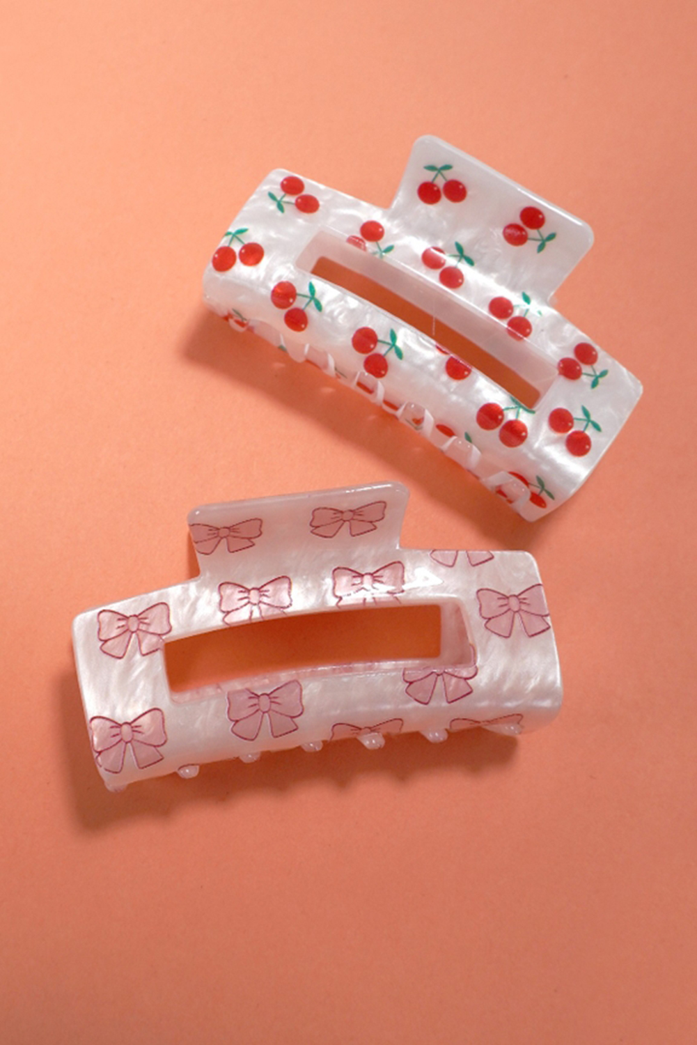 Light Pink Bow Knot Print Acrylic Square Hair Claw - loveforevers