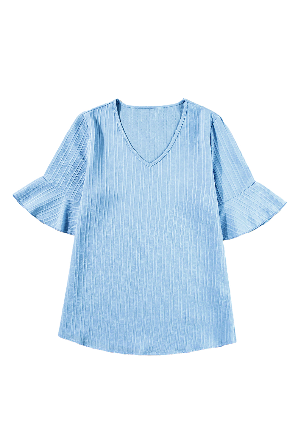 Beau Blue Ruffled Half Sleeve V Neck Textured Top - loveforevers