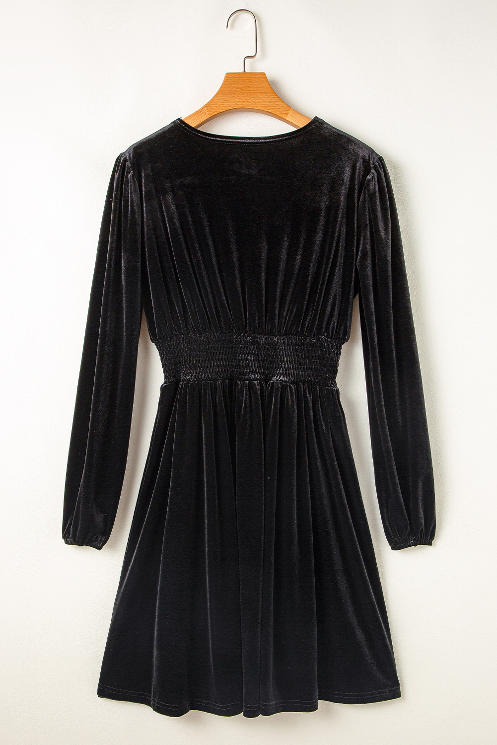 Black Velvet Long Sleeve Surplice High Waist Mini Dress - loveforevers