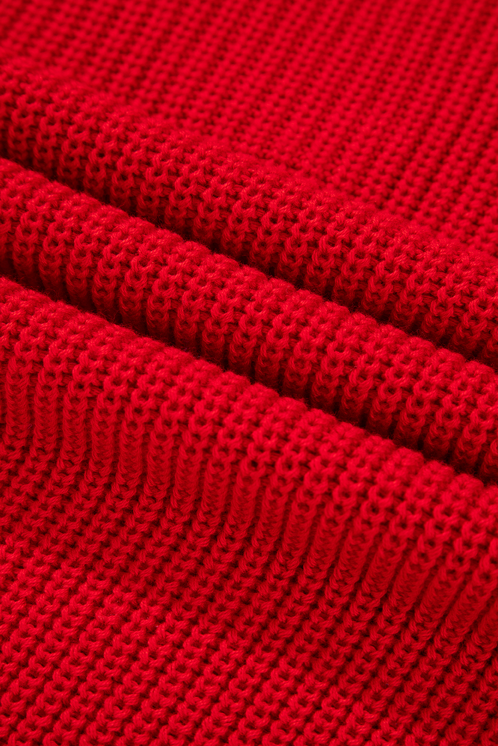 Racing Red Solid Textured Knit V Neck Drop Shoulder Sweater - loveforevers