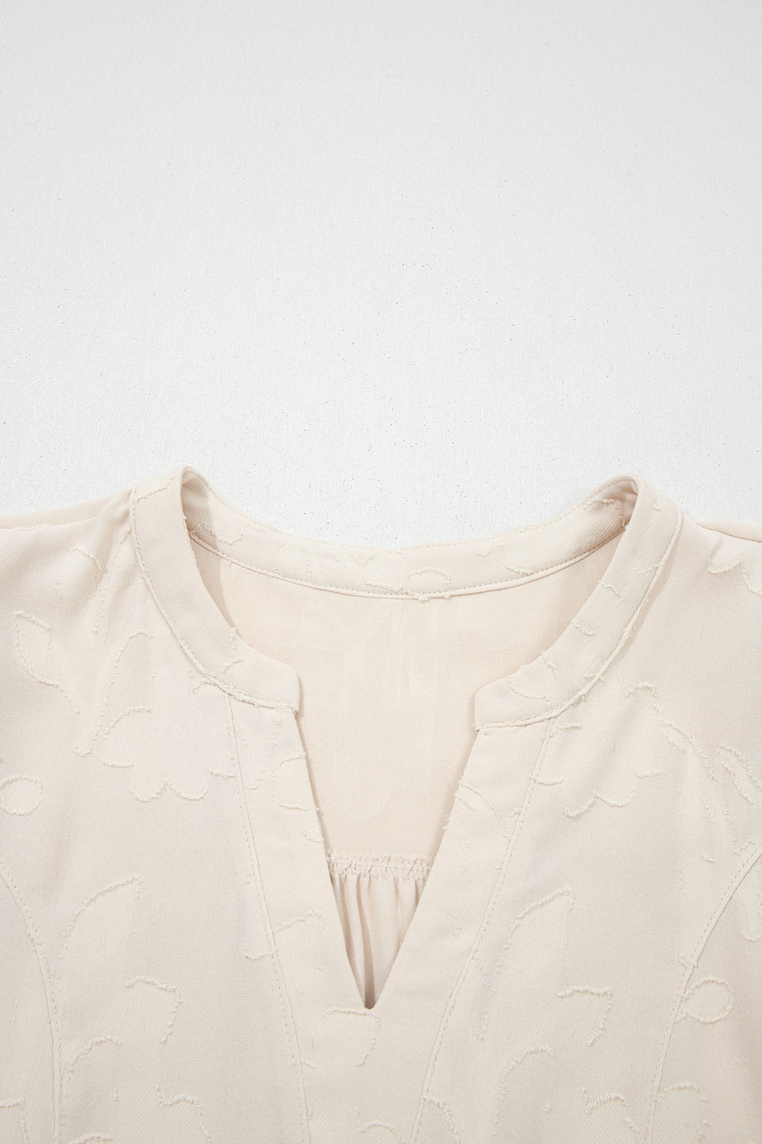 Parchment Long Sleeve Notched Neck Jacquard Tiered Mini Dress - loveforevers