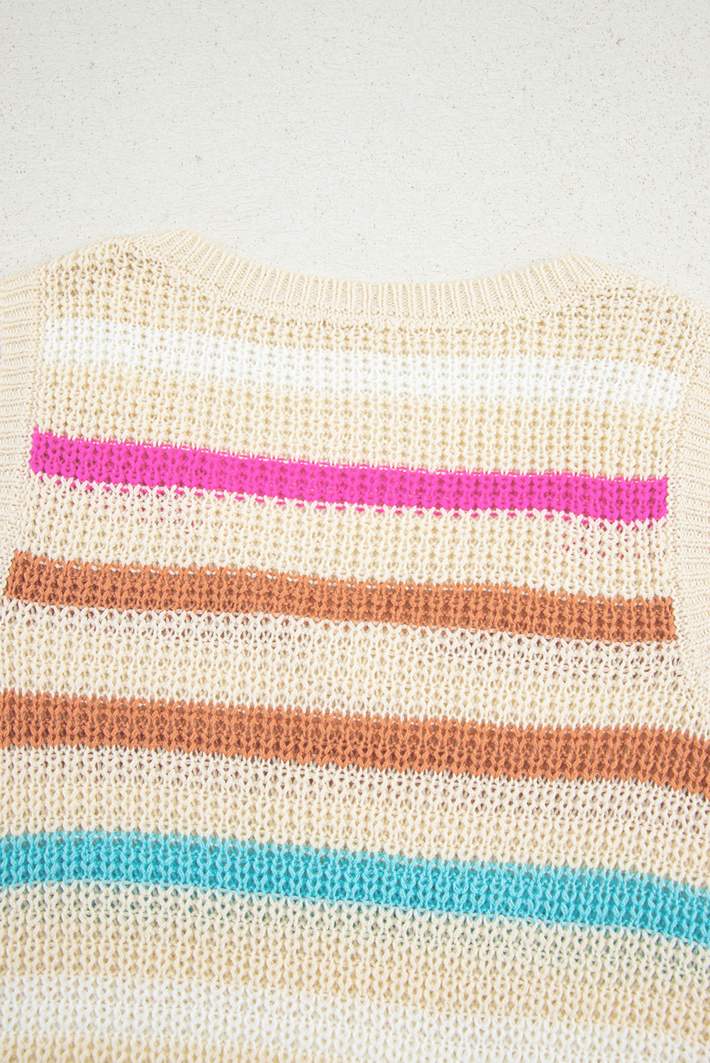 Khaki Stripe Textured Knit V Neck Sweater Vest - loveforevers
