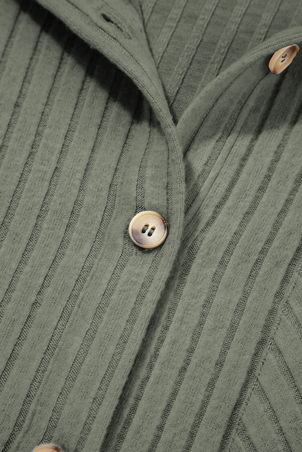 Mist Green Thermal Ribbed Texture Drop Shoulder Button Up Shacket - loveforevers