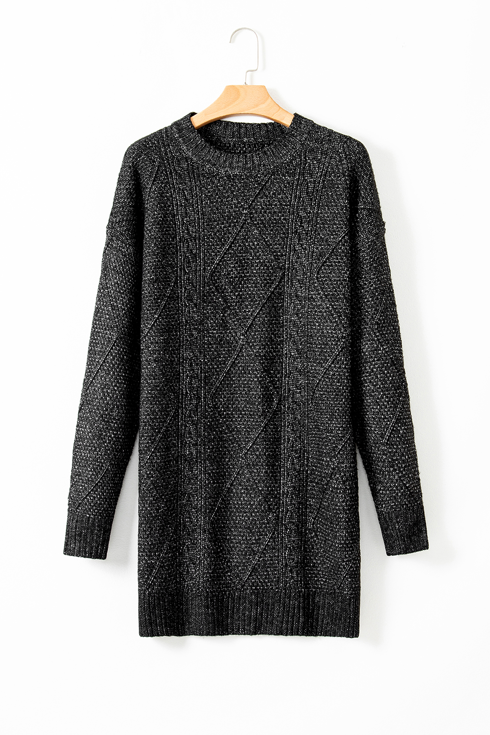 Parchment Cable Knit Drop Shoulder Loose Fit Sweater Dress - loveforevers
