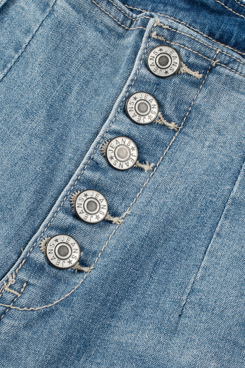 Dusk Blue Multi Buttons Medium Wash Straight Loose Leg Jeans - loveforevers