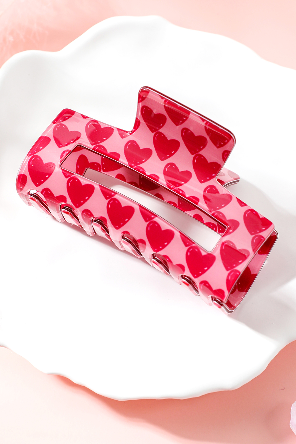 Fiery Red Heart Print Hollow Out Square Hair Claw Clip - loveforevers