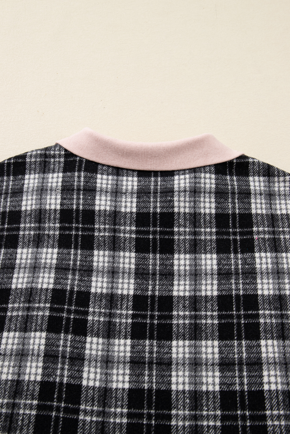Black Plaid Polo Collar Zip up Contrast Trim Shift Long Sleeve Mini Dress - loveforevers