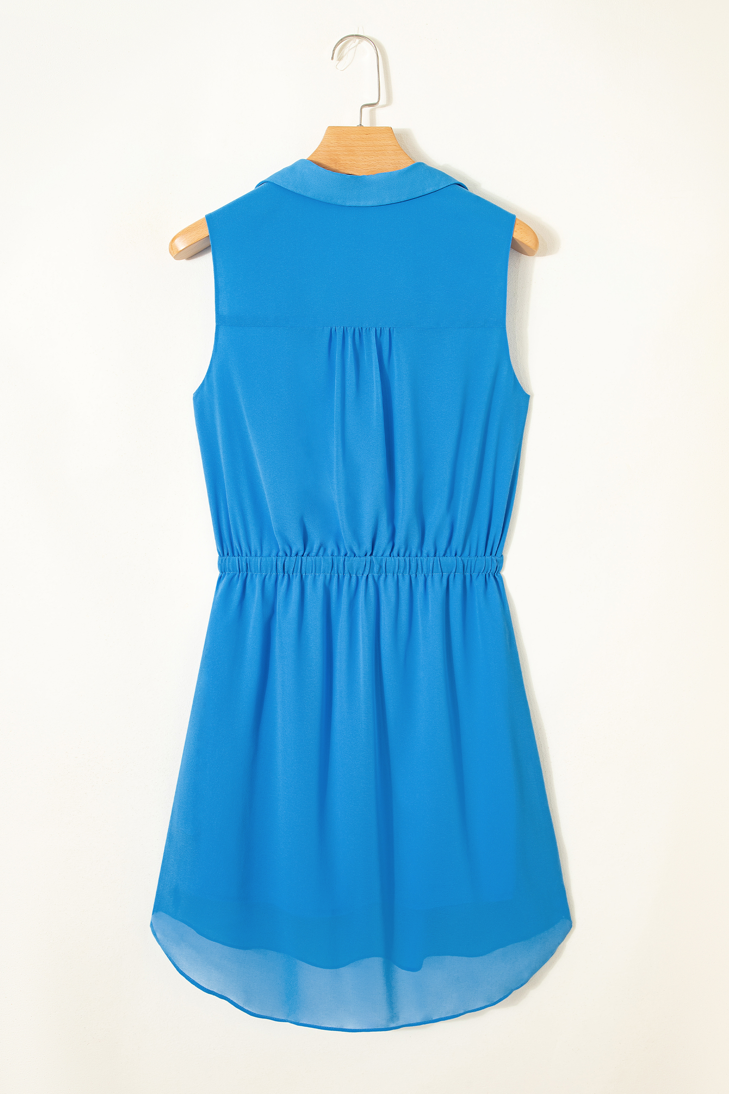 Blue Half Buttons Collared Elastic Waist Sleeveless Shirt Dress - loveforevers
