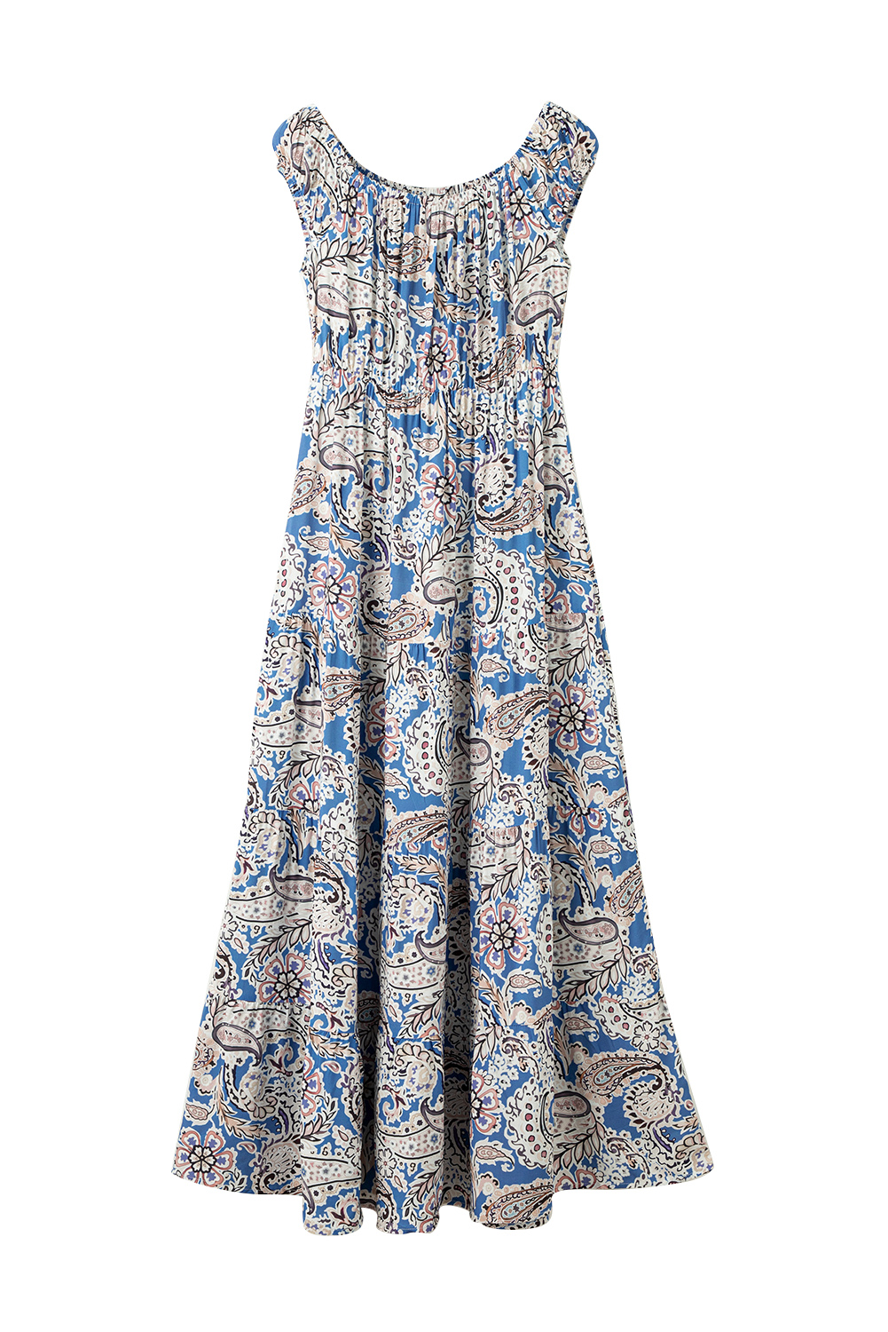 Blue Boho Paisley Print Off Shoulder Maxi Dress - loveforevers