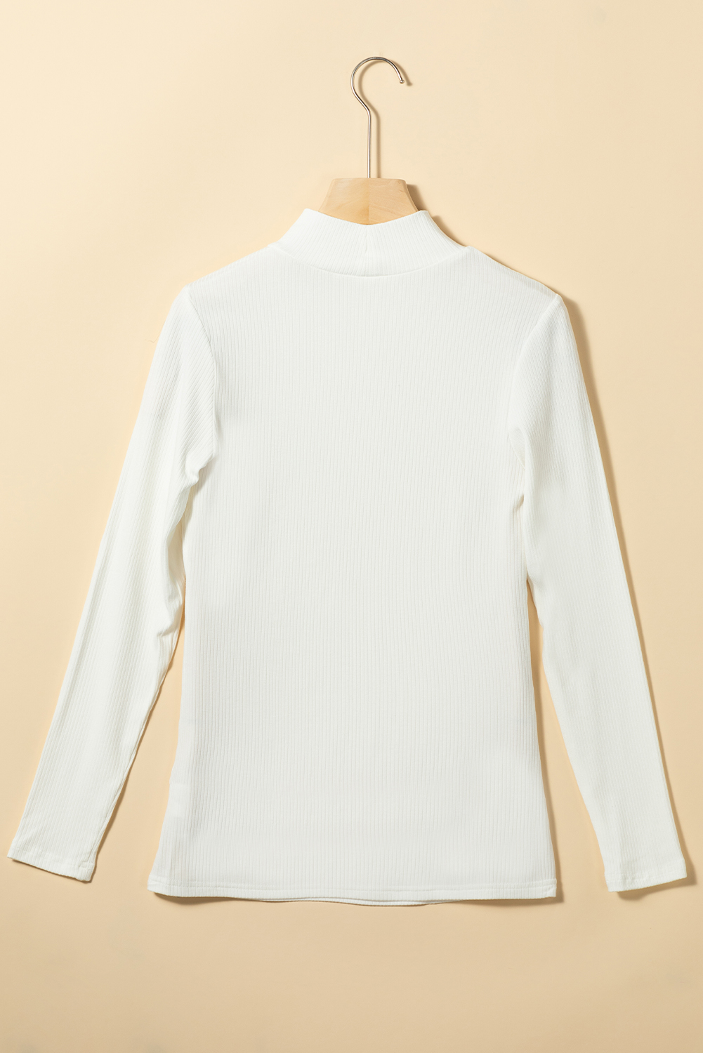 White Ribbed Knit High Neck Long Sleeve Top - loveforevers