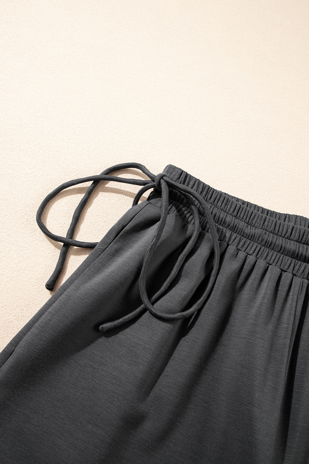 Dark Grey Drawstring Side Crewneck Tee and Loose Pants Set - loveforevers