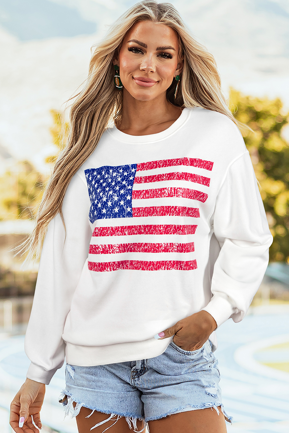White American Flag Graphic Drop Shoulder Loose Sweatshirt - loveforevers