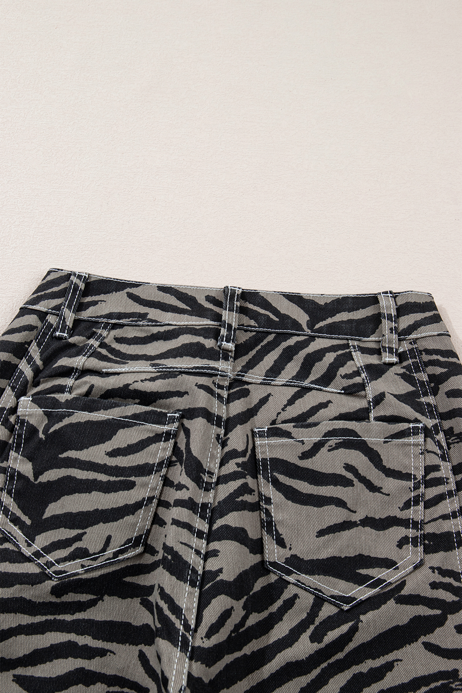 Gray Zebra Stripe Printed Wide Leg Jeans - loveforevers